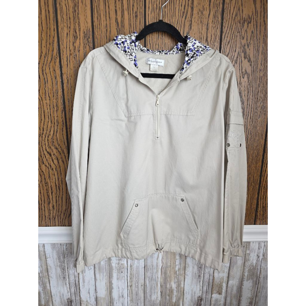 Women's Christopher & Banks Pullover Jacket with Hood XL Tan, Purple, & White